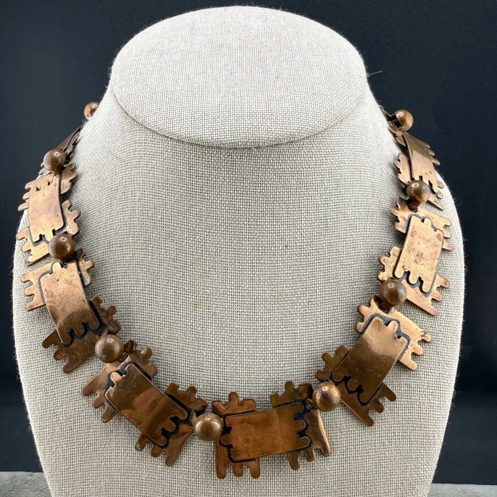 Vintage Copper Statement Necklace Puzzle 17